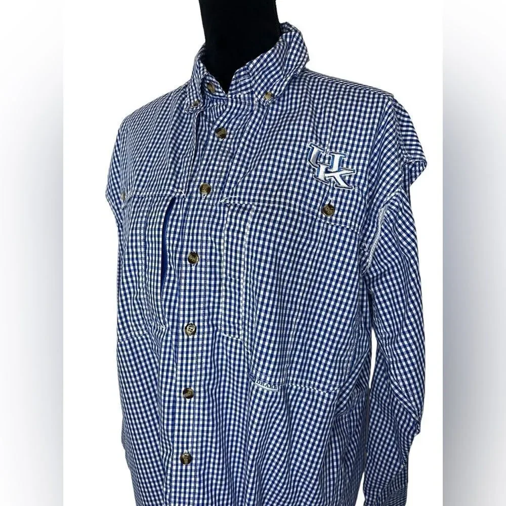 DRAKE UNIVERSITY OF KENTUCKY BLUE CHECKERED BUTTON UP WINGSHOOTERS SHIRT SIZE S‎